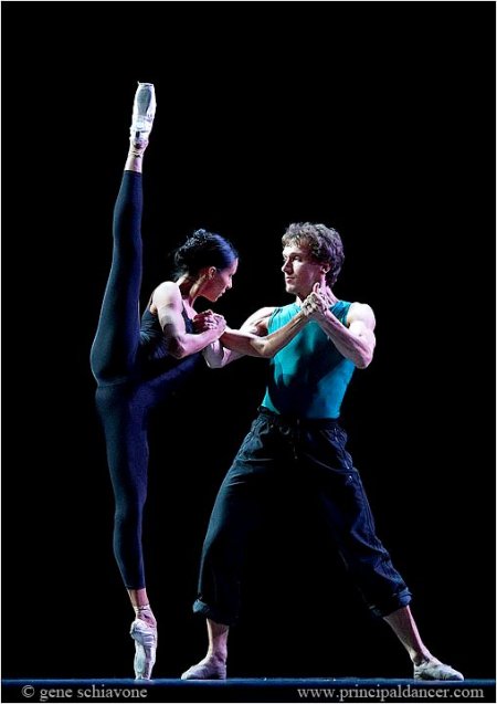 Elisa Cabrera and Mikhail Kaniskin in rehearsal for In the Middle Somewhat Elevated.